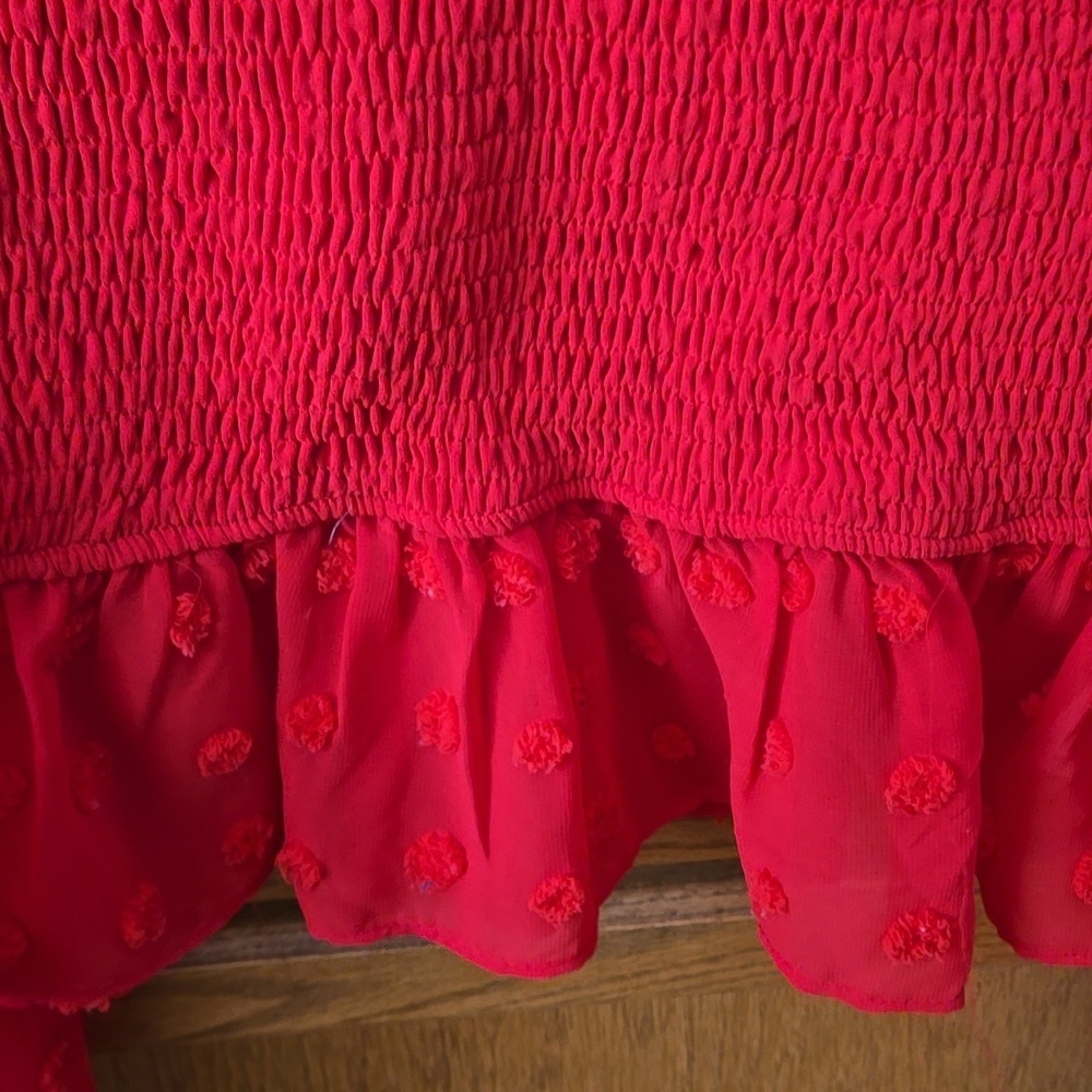 She + Sky Red Stretch Crop Top Semi Sheer Puff Sleeves w/ Popcorn Bumps Size S - Picture 3 of 10